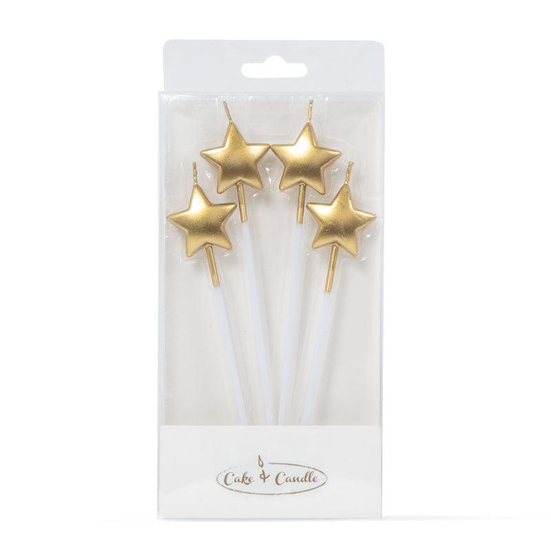 GOLD STAR CANDLE PICKS (4 PACK) - Sweet Life Cake Supply