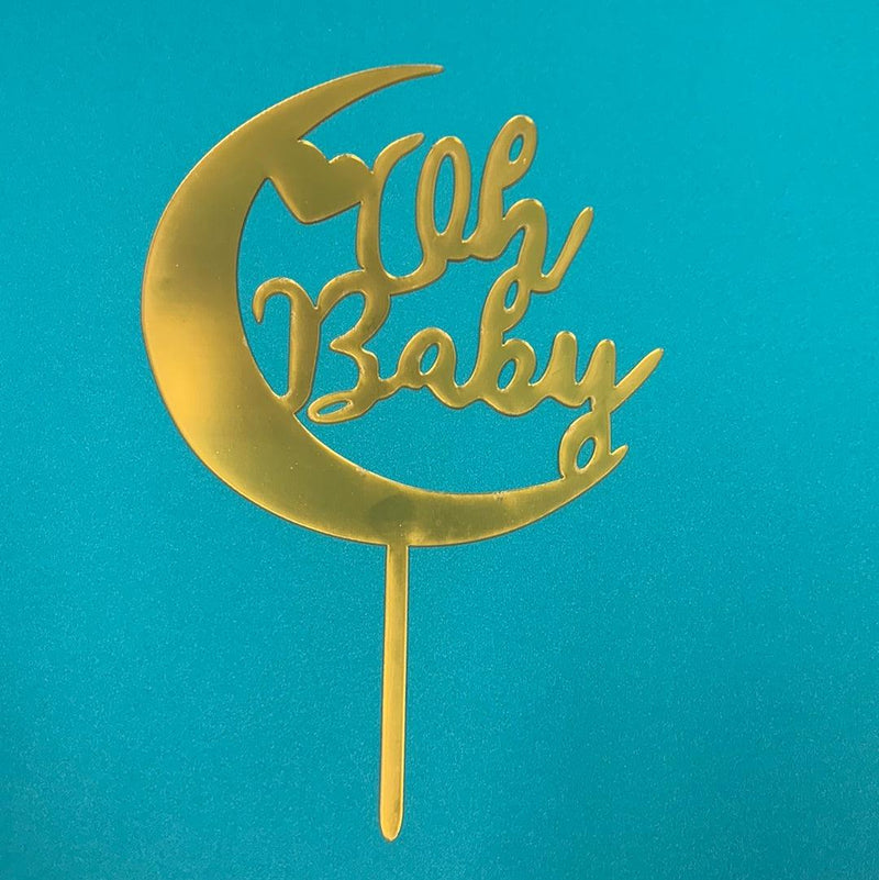 Acrylic Oh Baby Crescent Moon Cake Topper Gold