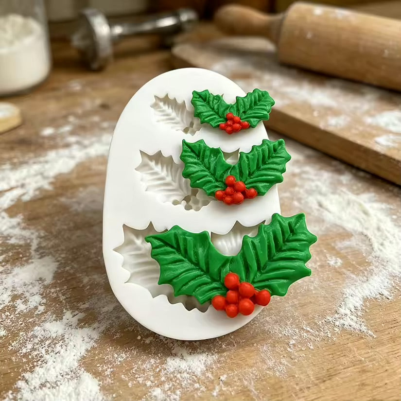 Silicone Mold Holly Leaf 3 Cavity