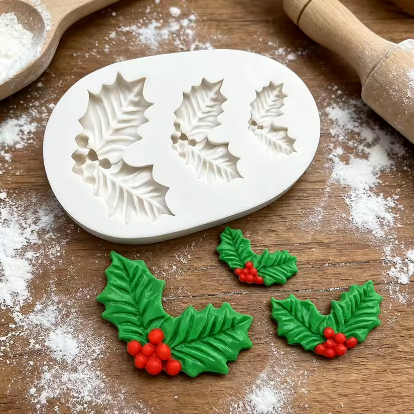 Silicone Mold Holly Leaf 3 Cavity