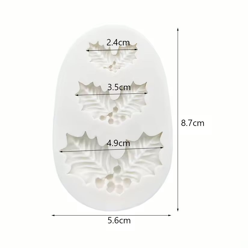 Silicone Mold Holly Leaf 3 Cavity