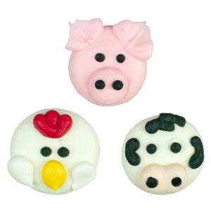 Royal Icing Toppers Farm Animal Cutie Faces 3 PCS - Sweet Life Cake Supply