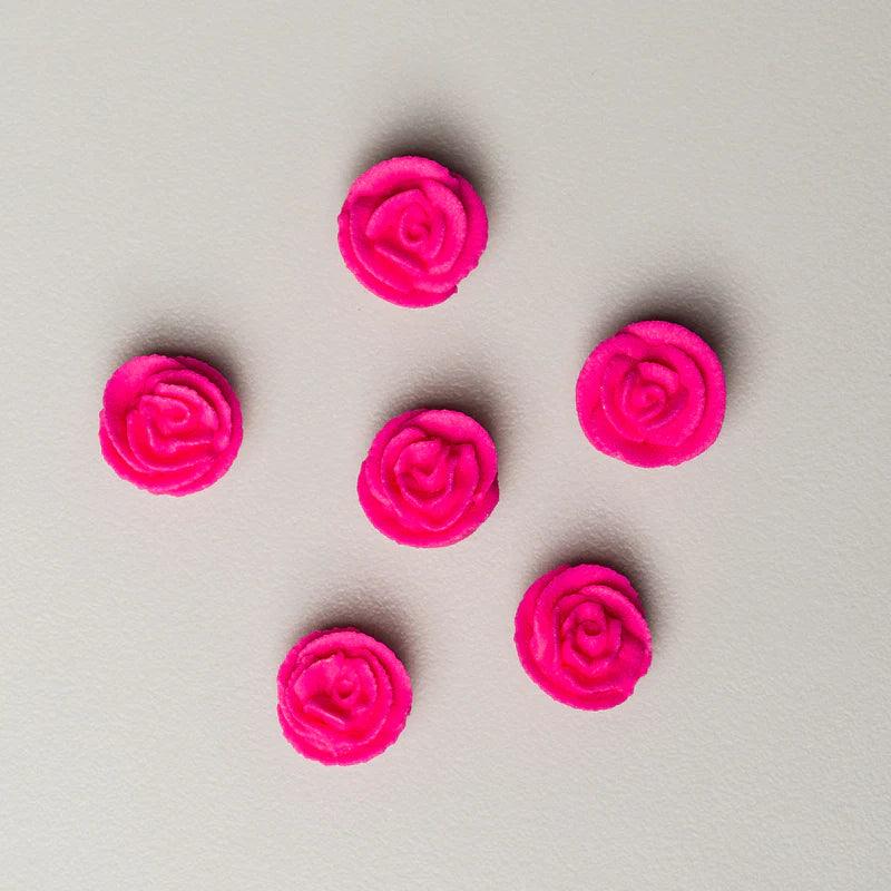 Royal Icing Mini Hot Pink Classic Roses 40pcs - Sweet Life Cake Supply