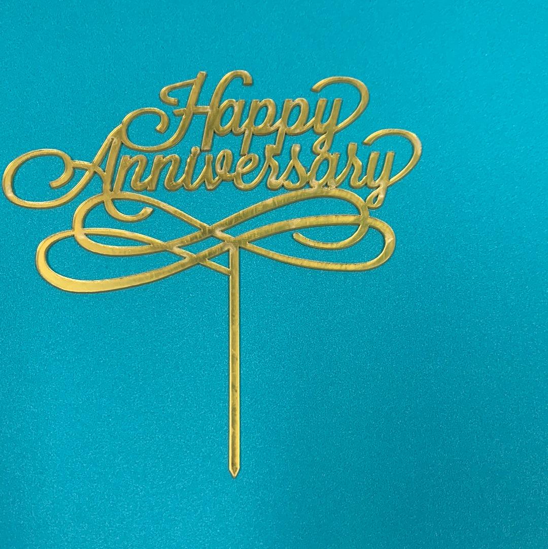 Acrylic Happy Anniversary Topper Gold - Sweet Life Cake Supply