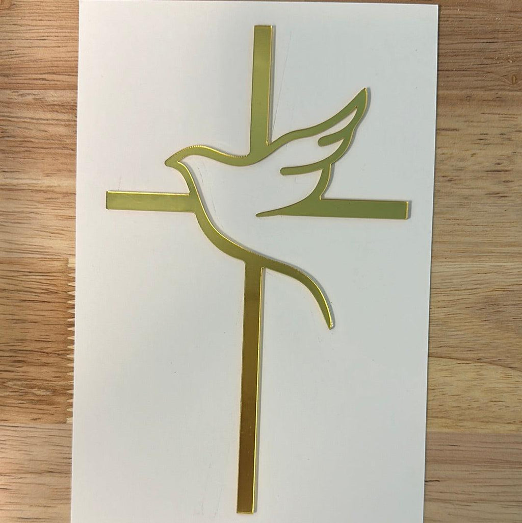 Acrylic Gold Cross with Dove Cake Topper Layon - Sweet Life Cake Supply