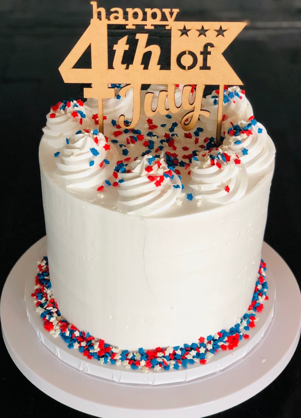 Wooden Happy4th of July Cake Topper