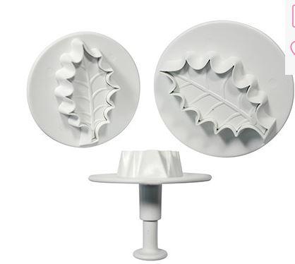 PME FOLIAGE PLUNGER CUTTERS - LARGER VEINED HOLLY LEAF SET OF 3 - Sweet Life Cake Supply