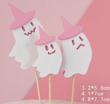 Ghost with Pink Witches Hat Topper 3PCS - Sweet Life Cake Supply