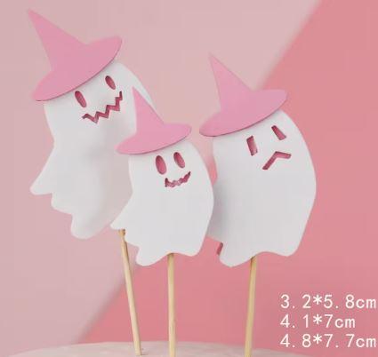 Ghost with Pink Witches Hat Topper 3PCS