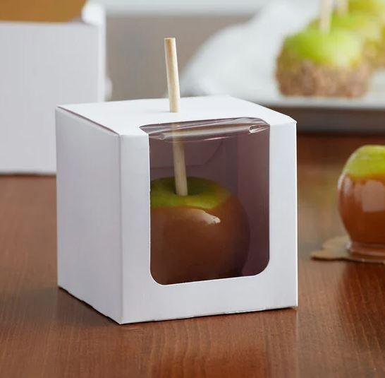 White 1-Piece Candy Apple Box with Window - Sweet Life Cake Supply