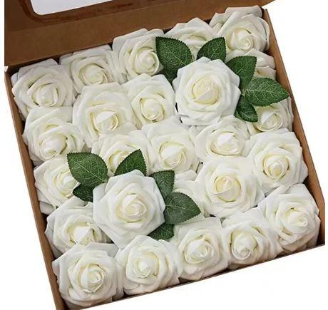 Foam White Roses with Stem 1pcs - Sweet Life Cake Supply