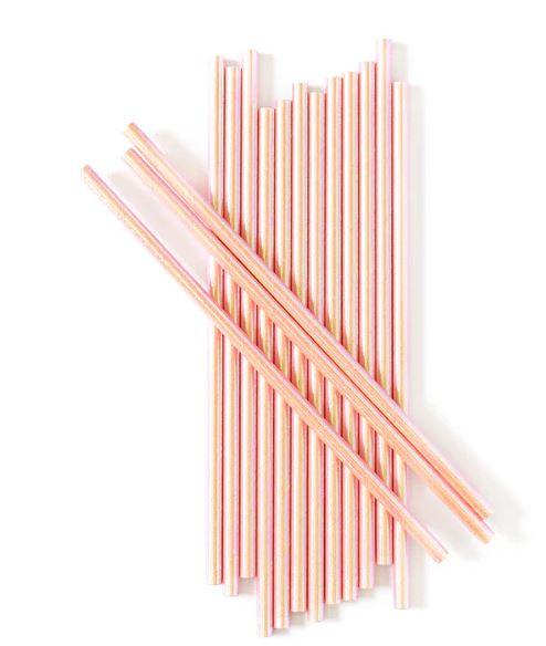 8" Paper Straws Light Pink Iridescent Foil 25 Pack