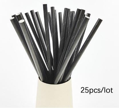 8" Paper Straws Black 25 Pack - Sweet Life Cake Supply