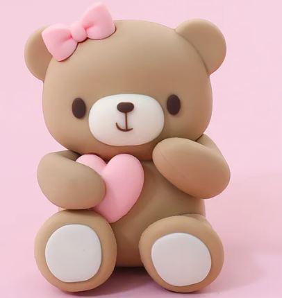 3D Sitting Teddy Bear with Heart Pink Cake Decoration - Sweet Life Cake Supply
