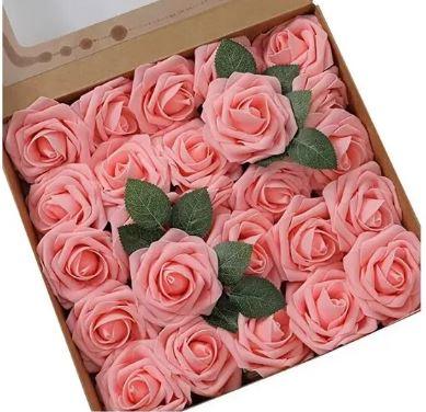 Foam Peach Roses with Stem 1pcs