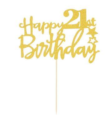 Happy 21st Birthday Cake Topper Gold - Sweet Life Cake Supply