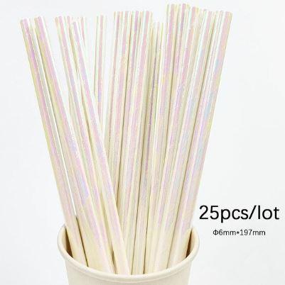 8" Paper Straws Iridescent 25 Pack