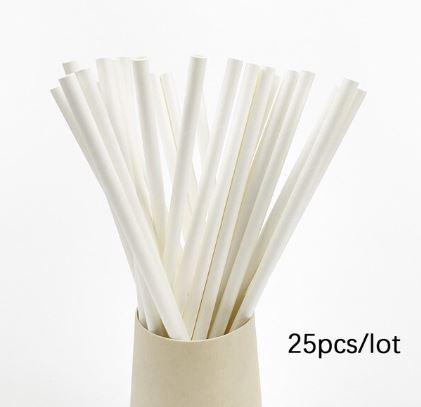 8" Paper Straws White 25 Pack