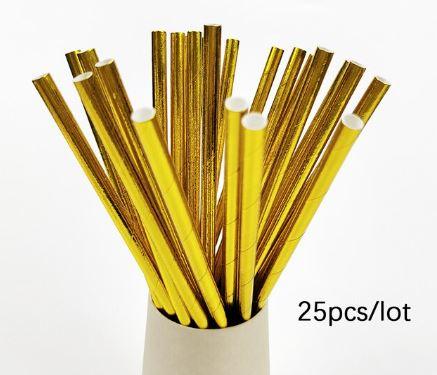 8" Paper Straws Gold Foil 25 Pack - Sweet Life Cake Supply