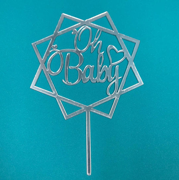 Acrylic Oh Baby Abstract Cake Topper Silver - Sweet Life Cake Supply