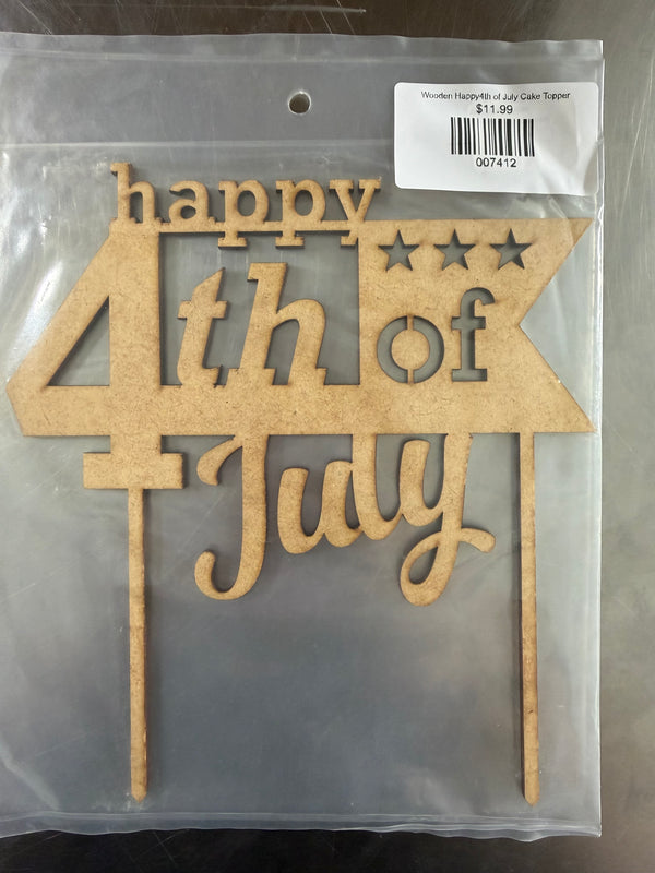 Wooden Happy4th of July Cake Topper