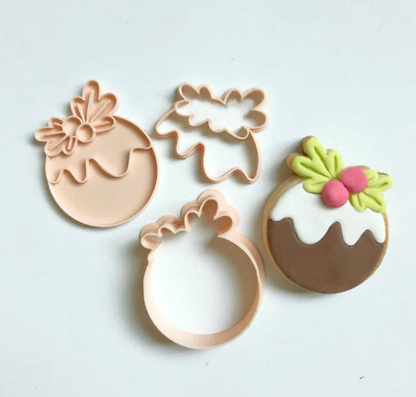 Little Biskut Cutter Set Mini Christmas Pudding Cutter & Embosser - Sweet Life Cake Supply