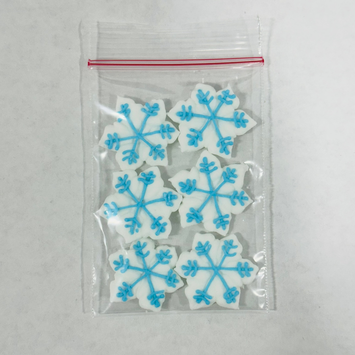 Royal Icing Snowflake Icing - White w/ Blue Trim 6pcs
