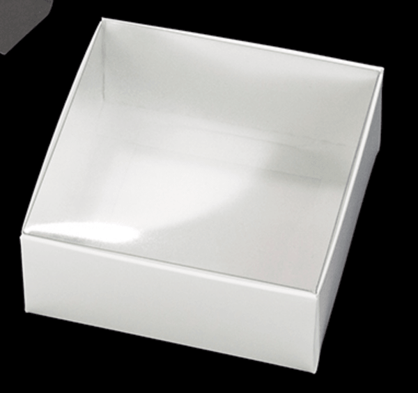 4” x 4” x 1 3/4” White Box With Clear Lid - Sweet Life Cake Supply