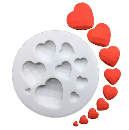 Silicone Mold Multi Size Quilted Hearts 9 Cavity