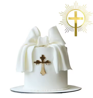 Acrylic Gold Beveled Edge Cross Cake Topper Layon