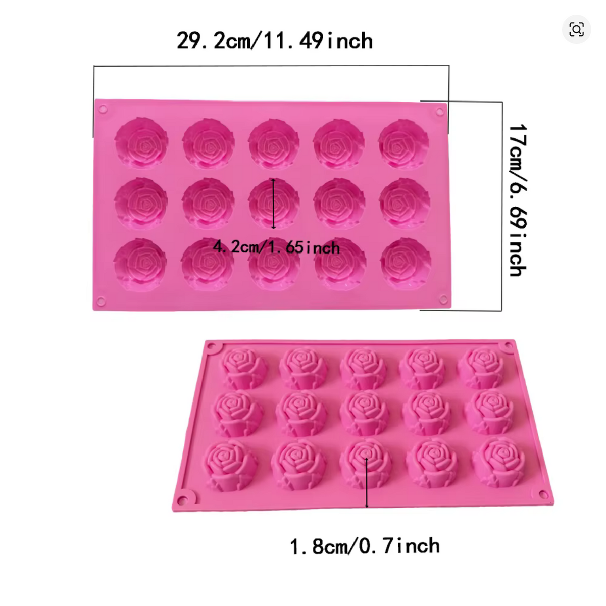 Silicone Rose Mold, 15-Cavity