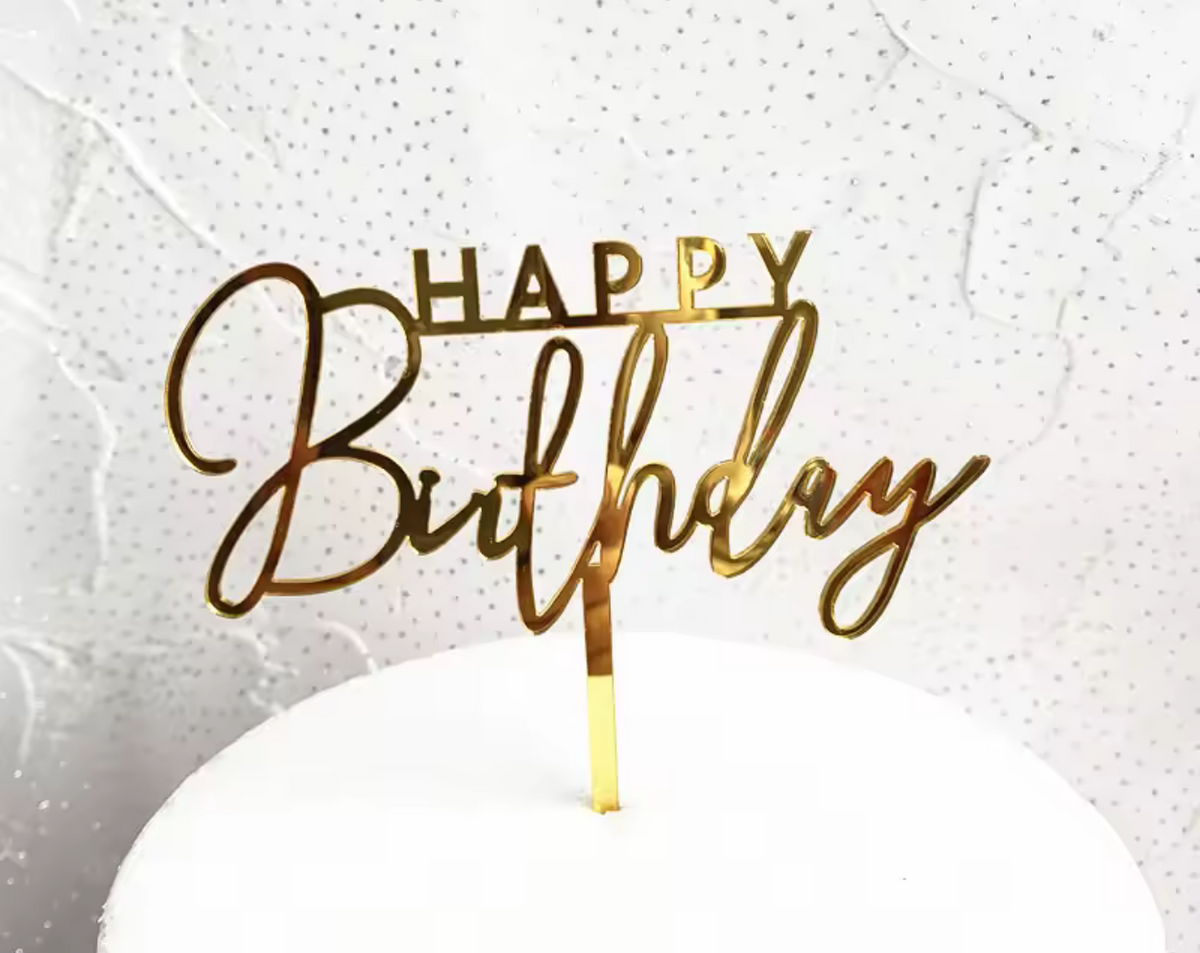 Acrylic Gold Happy Birthday Cake Topper