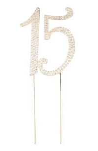 Gold Number 15 Rhinestone Cake Topper