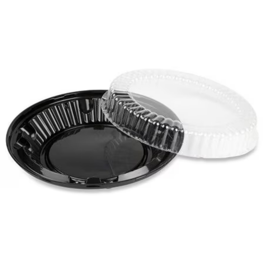 10" Black Pie Container with Clear Low Dome Lid 2pcs