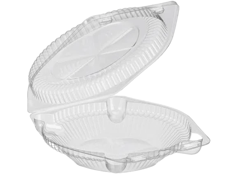 Clear plastic container with lid on a white background