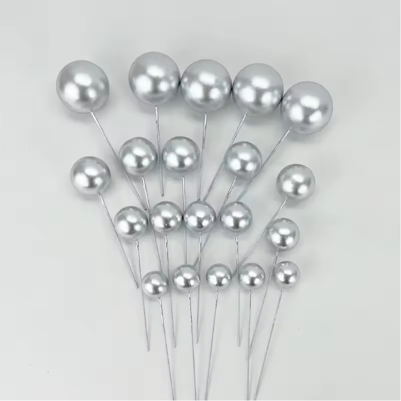 Silver Ball Cake Topper 5 Pcs