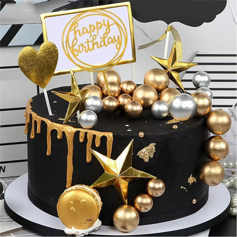 Gold Ball Cake Topper 5 Pcs