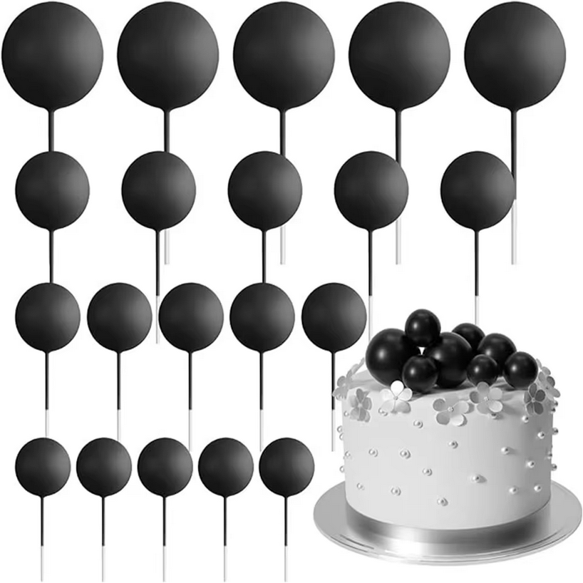 Black Ball Cake Topper 5 Pcs