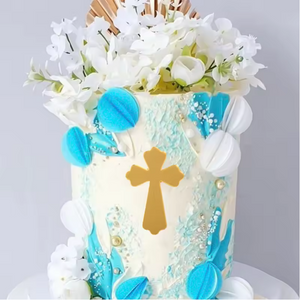 Acrylic Gold Fancy Cross Cake Topper Layon