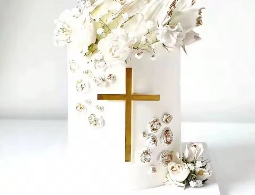 Acrylic Silver Cross Cake Topper Layon