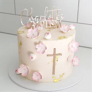 Acrylic Rose Gold/Pink Cross Cake Topper Layon