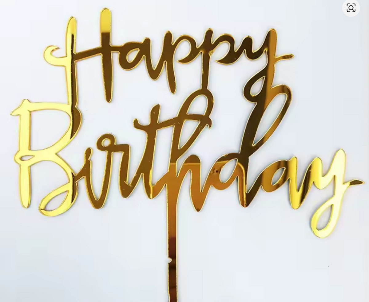Acrylic Gold Happy Birthday Script Cake Topper