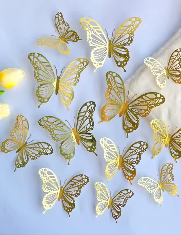 Gold Butterfly Cake Topper 12pcs