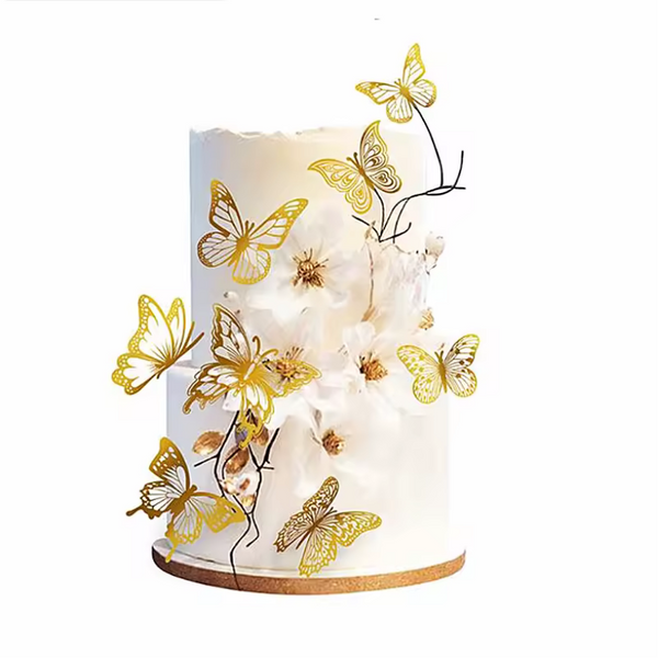 Gold Butterfly Cake Topper 12pcs