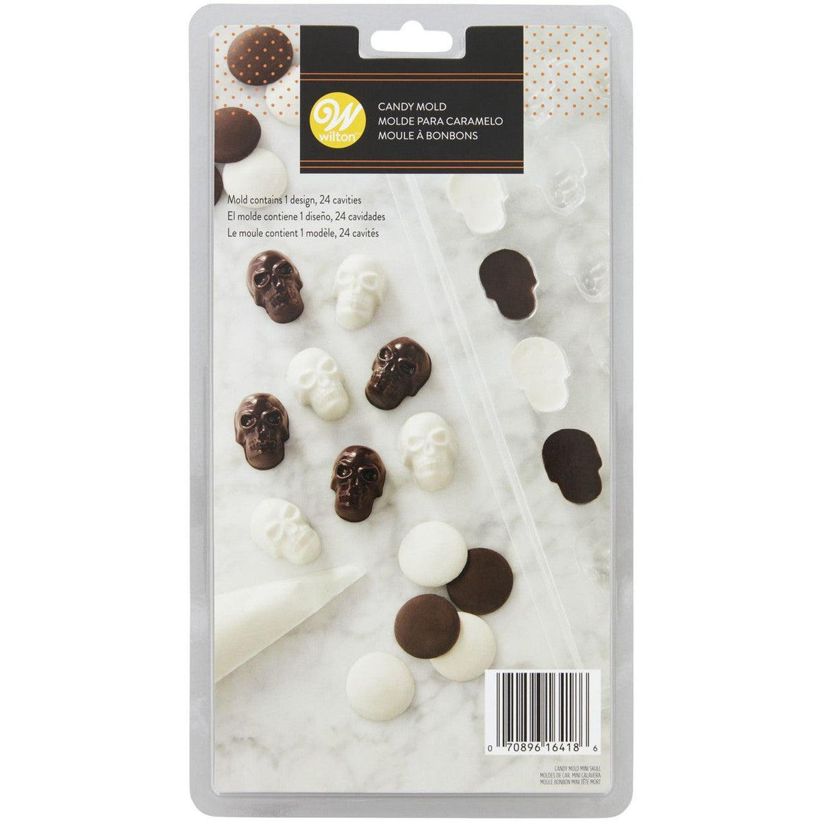 Wilton Halloween Mini Skull-Shaped Plastic Candy Mold, 24-Cavity - Sweet Life Cake Supply