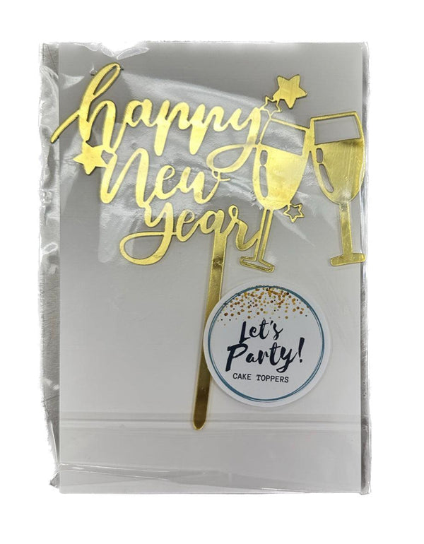 Acrylic Happy New Year Cake Topper Gold - Sweet Life Cake Supply