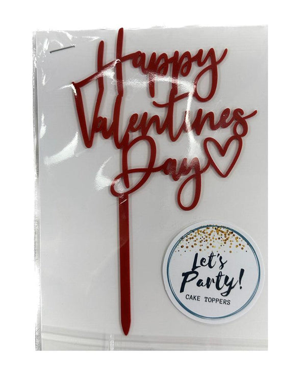 Acrylic Happy Valentine’s Day Cake Topper Red - Sweet Life Cake Supply