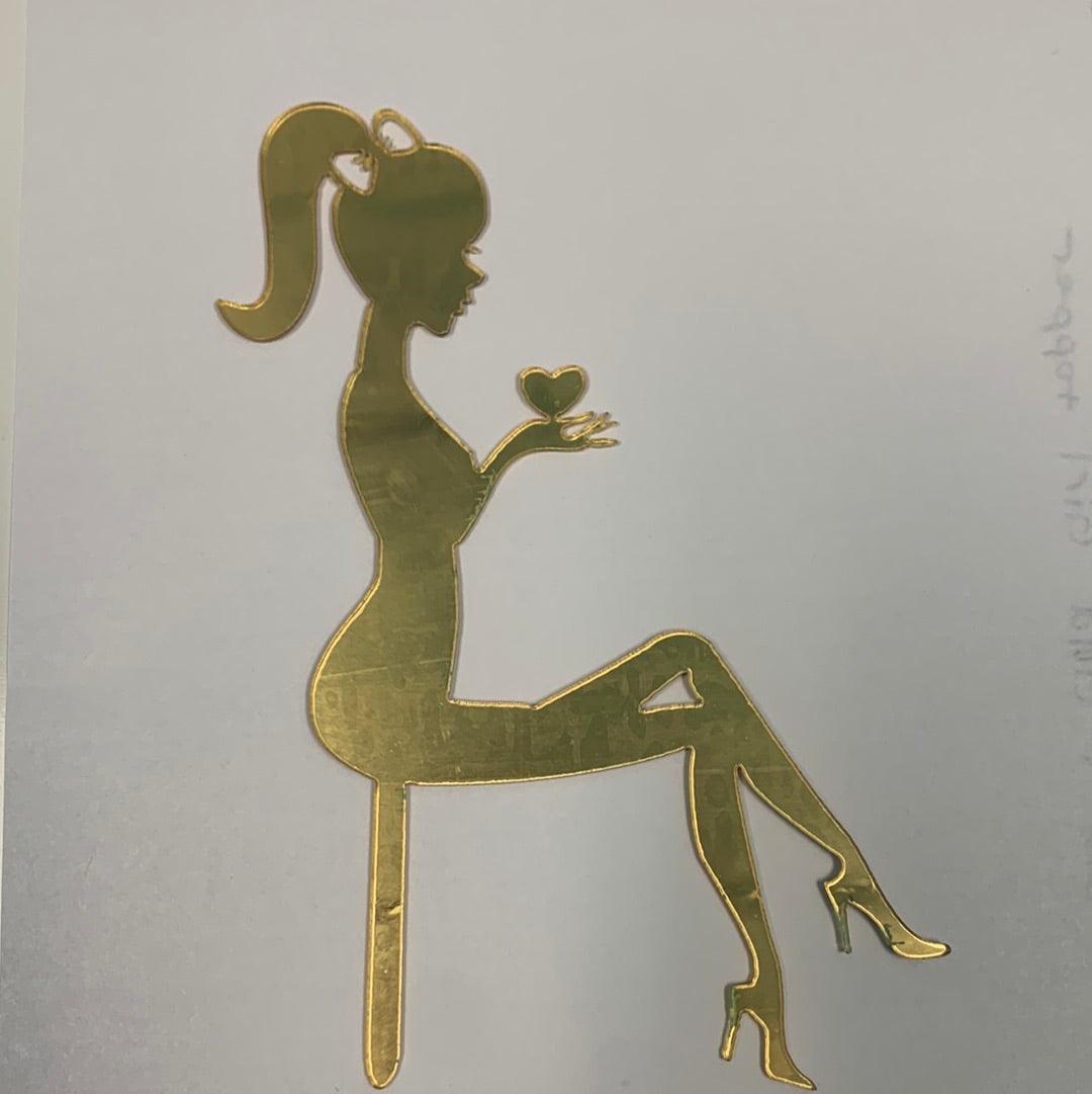 Acrylic Girl w/ Heart Topper Gold - Sweet Life Cake Supply
