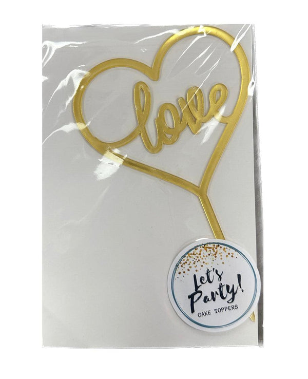 Acrylic Love Heart Cake Topper Gold - Sweet Life Cake Supply