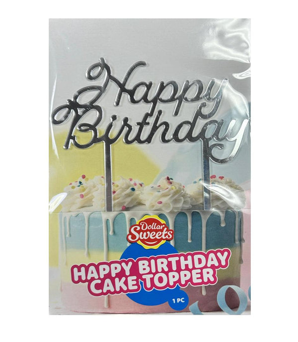 Acrylic Happy Birthday Cake Topper Silver - Sweet Life Cake Supply